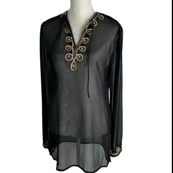 Forecast Sheer Beaded Sequin Swim Cover Up Top Tunic Black Size S NWT - Picture 9 of 9